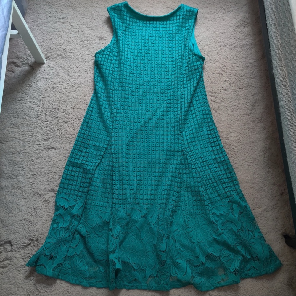 Notations Teal Turquoise Blue Green Lace Midi Dress Fit and Flare - Picture 6 of 6